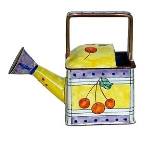 VINTAGE 1999 KELVIN CHEN ENAMEL ON COPPER MINIATURE HAND-PAINTED 🍒 WATERING CAN